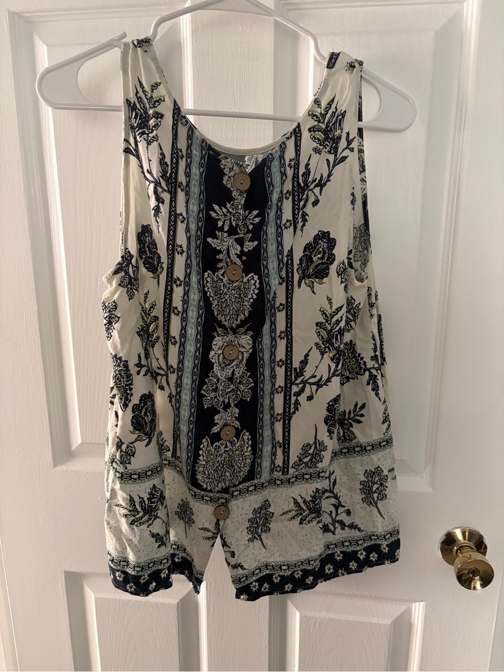 Soirée Sleeveless Printed Top in Cream & Navy
